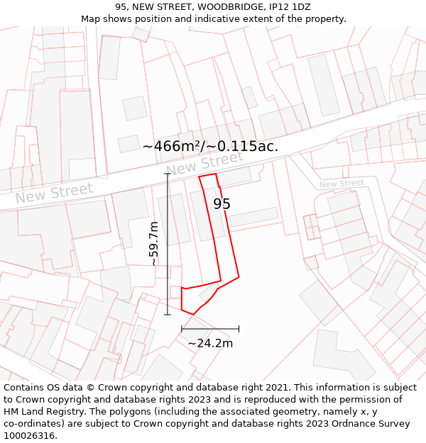 95, NEW STREET, WOODBRIDGE, IP12 1DZ: Plot and title map