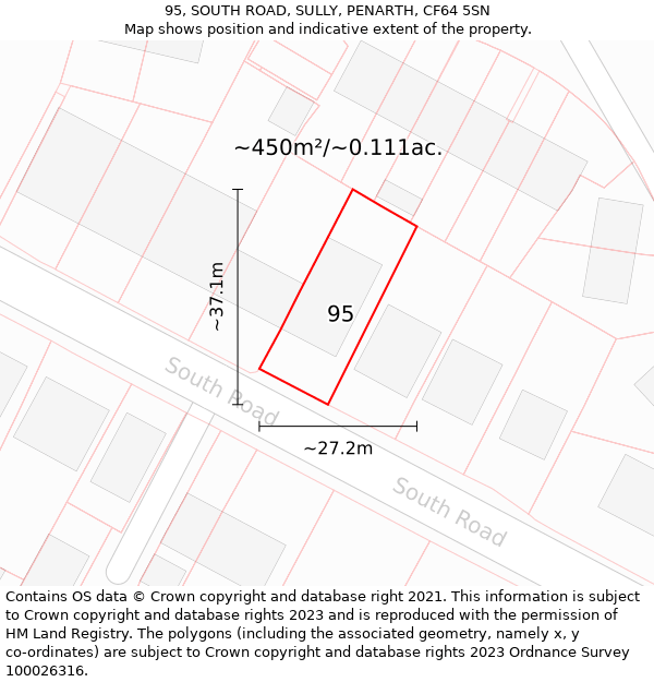 95, SOUTH ROAD, SULLY, PENARTH, CF64 5SN: Plot and title map