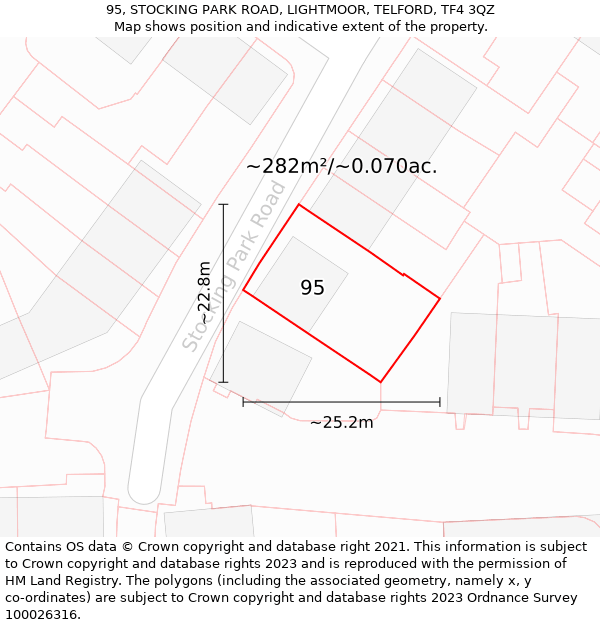 95, STOCKING PARK ROAD, LIGHTMOOR, TELFORD, TF4 3QZ: Plot and title map