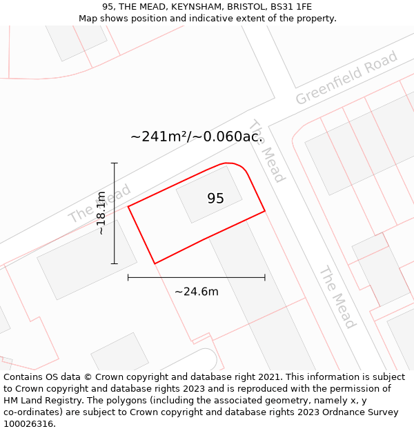 95, THE MEAD, KEYNSHAM, BRISTOL, BS31 1FE: Plot and title map