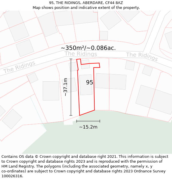 95, THE RIDINGS, ABERDARE, CF44 8AZ: Plot and title map