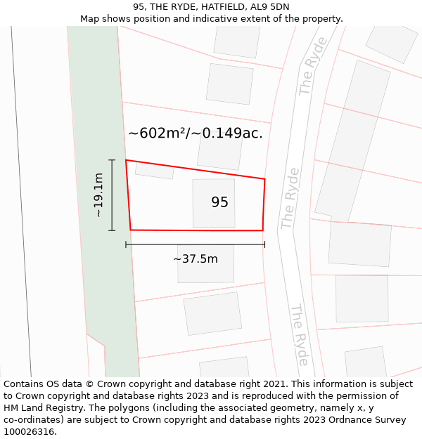 95, THE RYDE, HATFIELD, AL9 5DN: Plot and title map