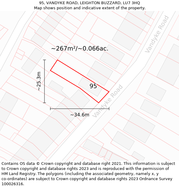 95, VANDYKE ROAD, LEIGHTON BUZZARD, LU7 3HQ: Plot and title map