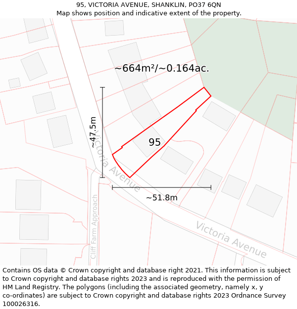 95, VICTORIA AVENUE, SHANKLIN, PO37 6QN: Plot and title map