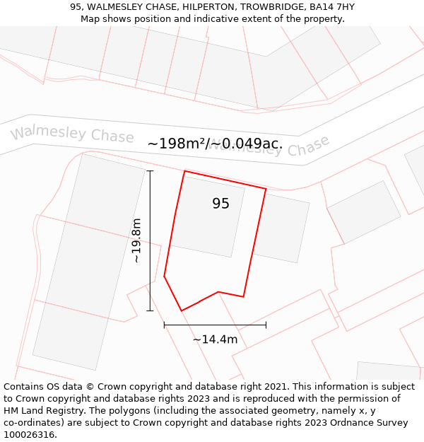 95, WALMESLEY CHASE, HILPERTON, TROWBRIDGE, BA14 7HY: Plot and title map