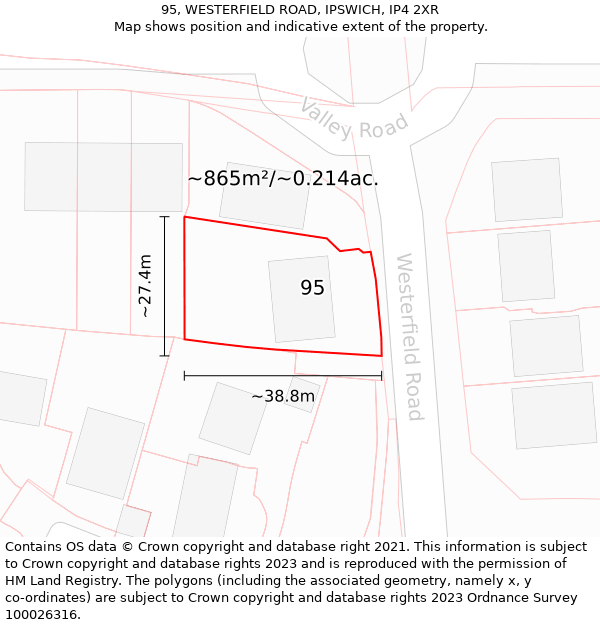 95, WESTERFIELD ROAD, IPSWICH, IP4 2XR: Plot and title map