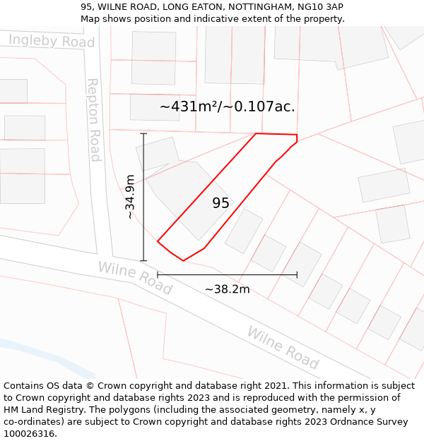 95, WILNE ROAD, LONG EATON, NOTTINGHAM, NG10 3AP: Plot and title map