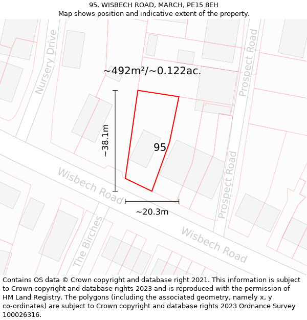 95, WISBECH ROAD, MARCH, PE15 8EH: Plot and title map