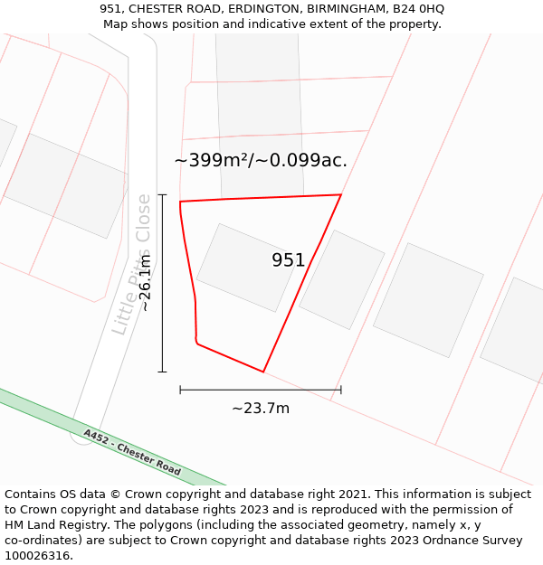 951, CHESTER ROAD, ERDINGTON, BIRMINGHAM, B24 0HQ: Plot and title map