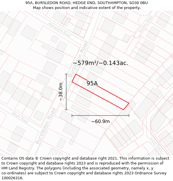 95A, BURSLEDON ROAD, HEDGE END, SOUTHAMPTON, SO30 0BU: Plot and title map