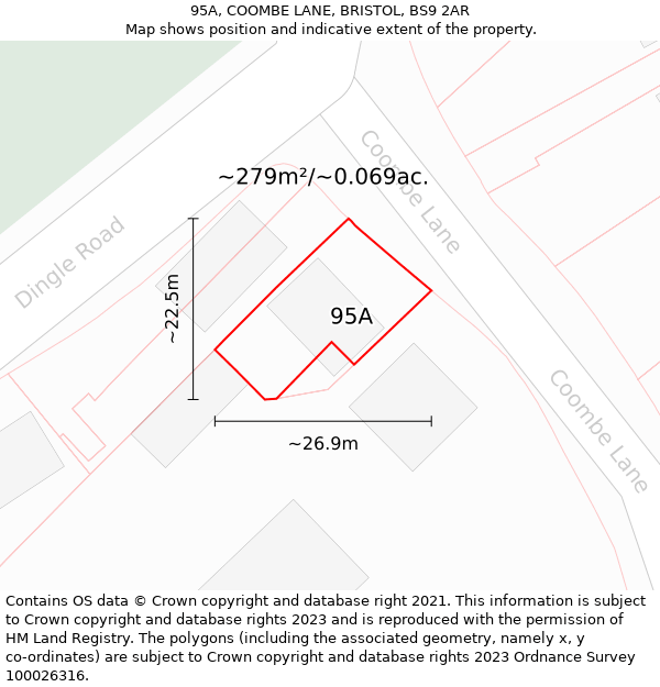 95A, COOMBE LANE, BRISTOL, BS9 2AR: Plot and title map