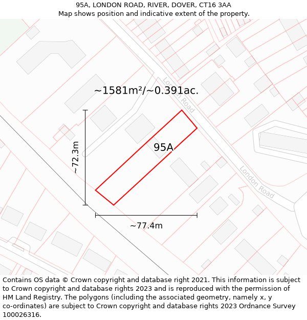 95A, LONDON ROAD, RIVER, DOVER, CT16 3AA: Plot and title map