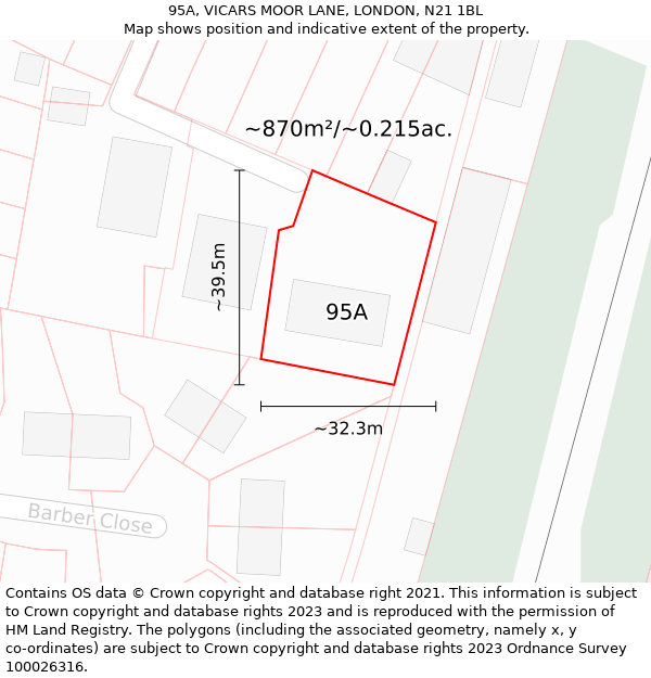 95A, VICARS MOOR LANE, LONDON, N21 1BL: Plot and title map