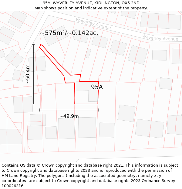 95A, WAVERLEY AVENUE, KIDLINGTON, OX5 2ND: Plot and title map