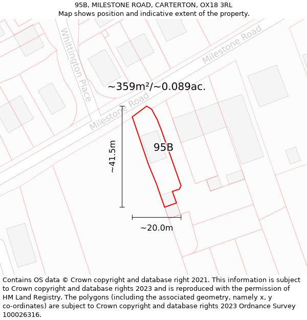 95B, MILESTONE ROAD, CARTERTON, OX18 3RL: Plot and title map