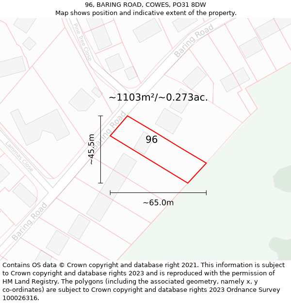 96, BARING ROAD, COWES, PO31 8DW: Plot and title map