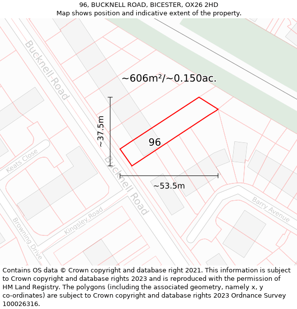 96, BUCKNELL ROAD, BICESTER, OX26 2HD: Plot and title map