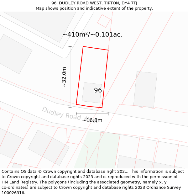 96, DUDLEY ROAD WEST, TIPTON, DY4 7TJ: Plot and title map