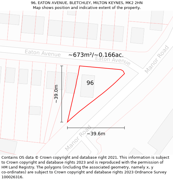 96, EATON AVENUE, BLETCHLEY, MILTON KEYNES, MK2 2HN: Plot and title map