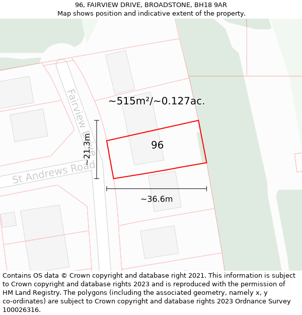 96, FAIRVIEW DRIVE, BROADSTONE, BH18 9AR: Plot and title map
