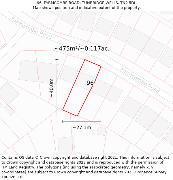 96, FARMCOMBE ROAD, TUNBRIDGE WELLS, TN2 5DL: Plot and title map