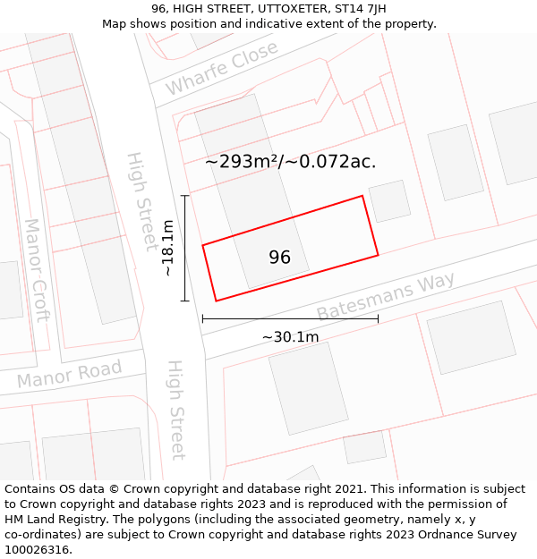 96, HIGH STREET, UTTOXETER, ST14 7JH: Plot and title map
