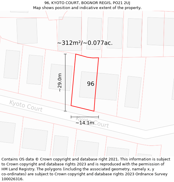 96, KYOTO COURT, BOGNOR REGIS, PO21 2UJ: Plot and title map