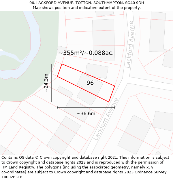 96, LACKFORD AVENUE, TOTTON, SOUTHAMPTON, SO40 9DH: Plot and title map