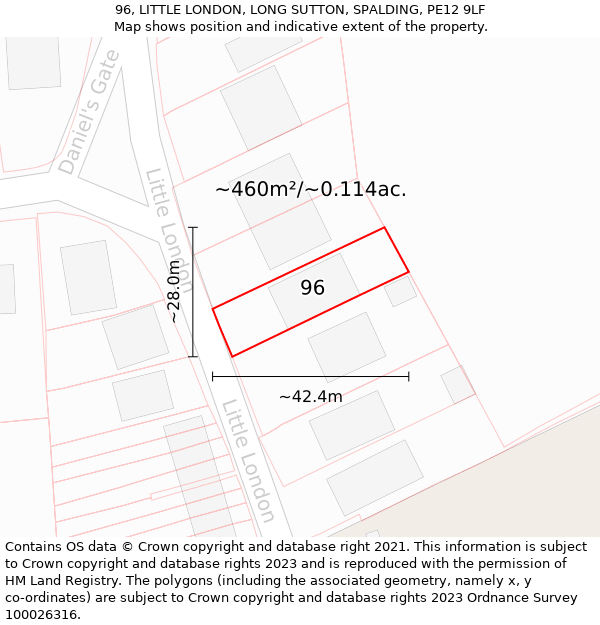 96, LITTLE LONDON, LONG SUTTON, SPALDING, PE12 9LF: Plot and title map