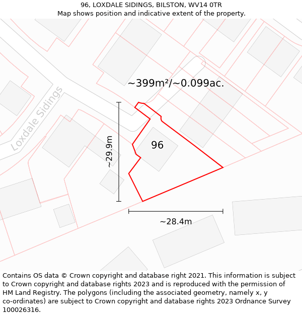 96, LOXDALE SIDINGS, BILSTON, WV14 0TR: Plot and title map