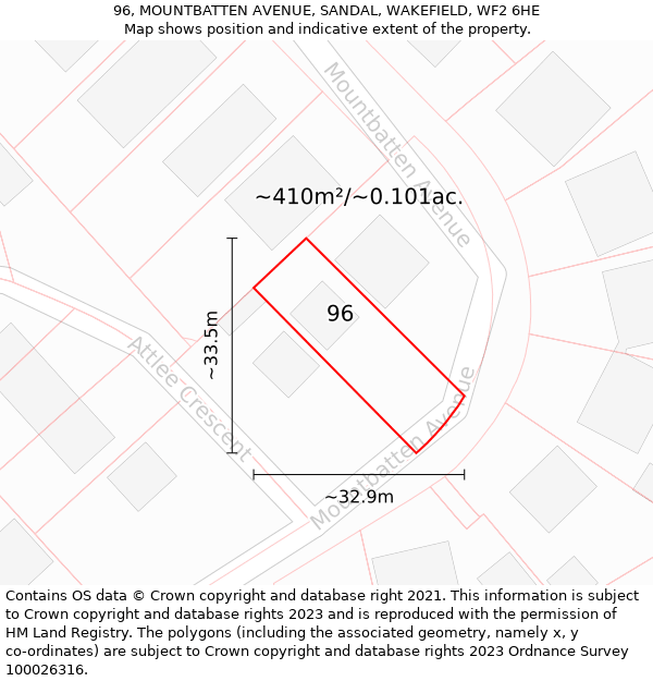 96, MOUNTBATTEN AVENUE, SANDAL, WAKEFIELD, WF2 6HE: Plot and title map