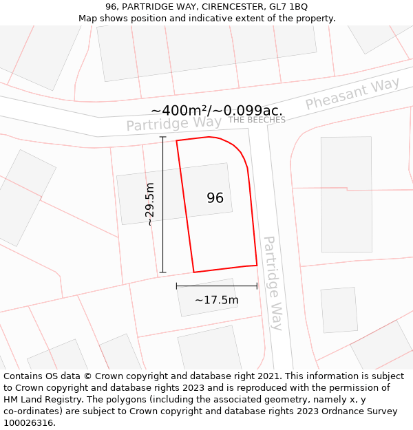 96, PARTRIDGE WAY, CIRENCESTER, GL7 1BQ: Plot and title map