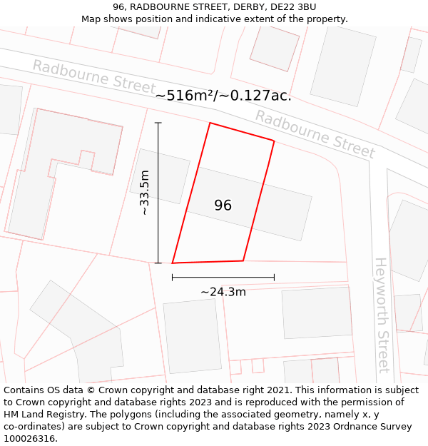 96, RADBOURNE STREET, DERBY, DE22 3BU: Plot and title map