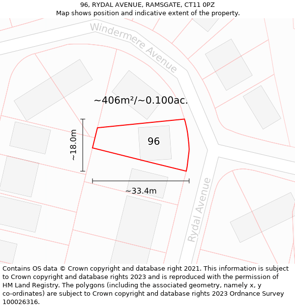 96, RYDAL AVENUE, RAMSGATE, CT11 0PZ: Plot and title map