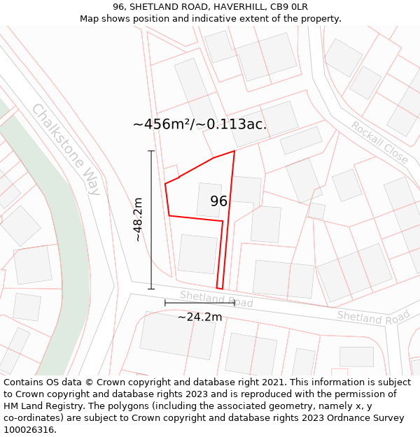 96, SHETLAND ROAD, HAVERHILL, CB9 0LR: Plot and title map