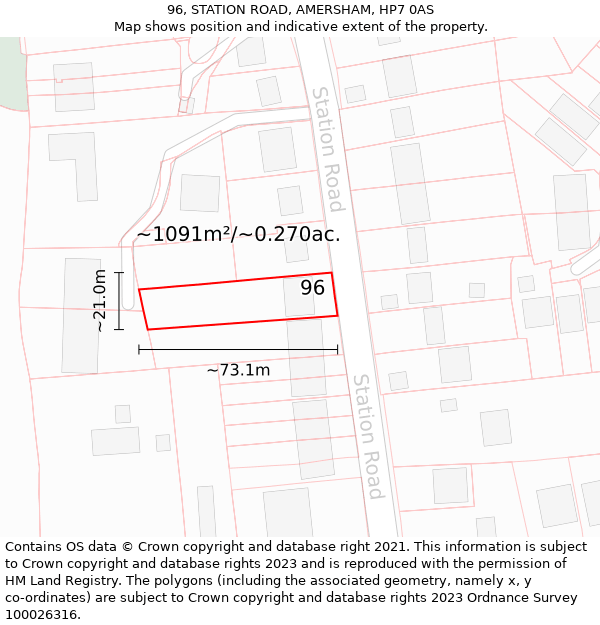 96, STATION ROAD, AMERSHAM, HP7 0AS: Plot and title map