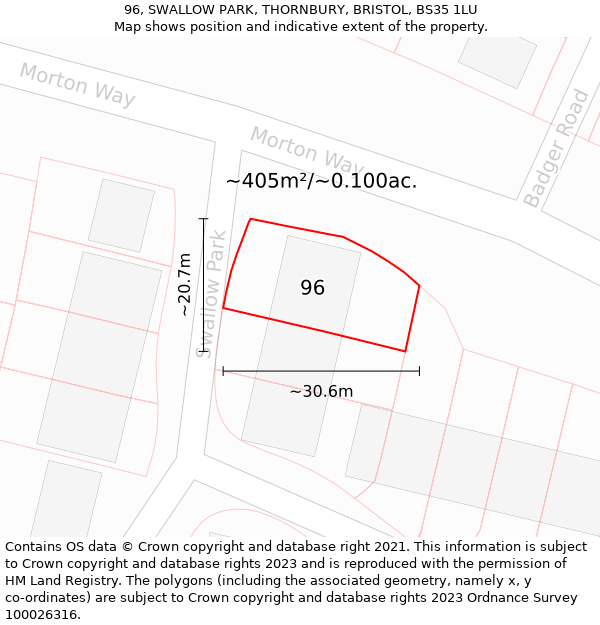 96, SWALLOW PARK, THORNBURY, BRISTOL, BS35 1LU: Plot and title map