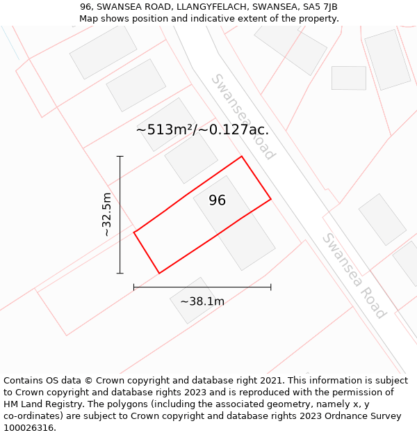 96, SWANSEA ROAD, LLANGYFELACH, SWANSEA, SA5 7JB: Plot and title map