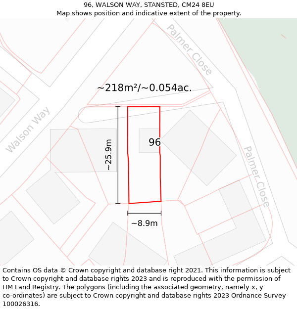 96, WALSON WAY, STANSTED, CM24 8EU: Plot and title map