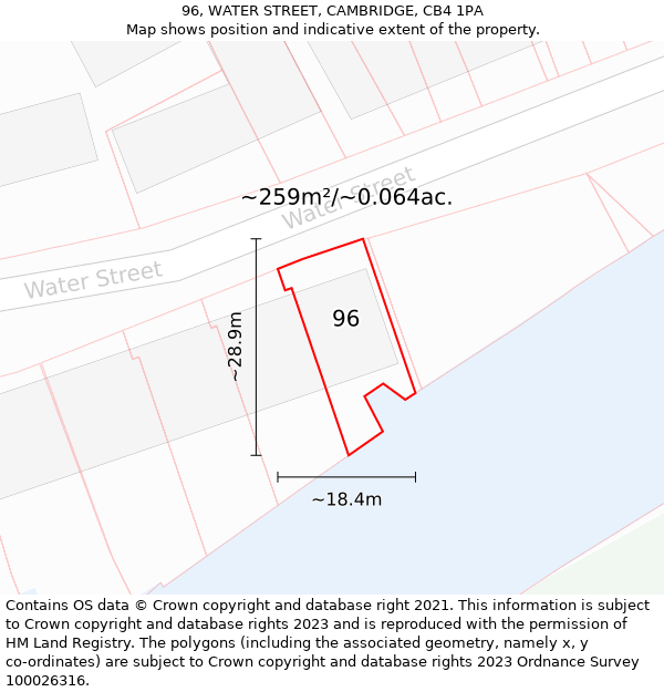 96, WATER STREET, CAMBRIDGE, CB4 1PA: Plot and title map