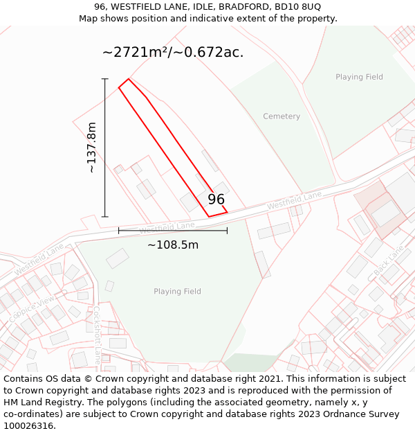 96, WESTFIELD LANE, IDLE, BRADFORD, BD10 8UQ: Plot and title map