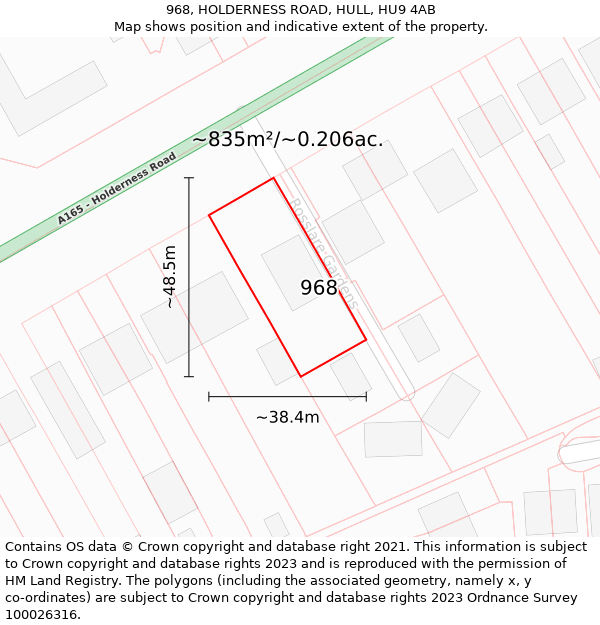 968, HOLDERNESS ROAD, HULL, HU9 4AB: Plot and title map