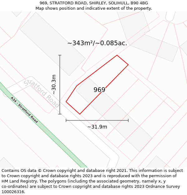 969, STRATFORD ROAD, SHIRLEY, SOLIHULL, B90 4BG: Plot and title map