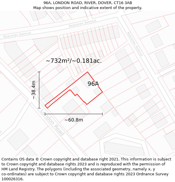 96A, LONDON ROAD, RIVER, DOVER, CT16 3AB: Plot and title map