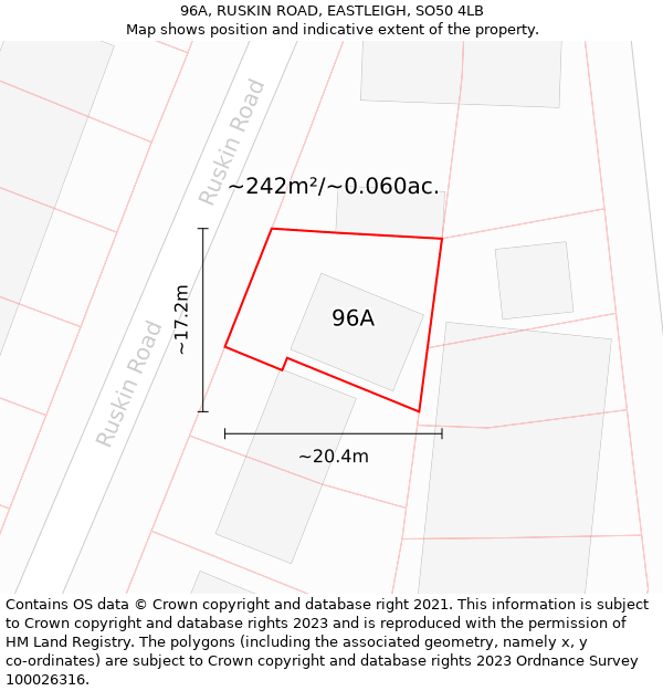 96A, RUSKIN ROAD, EASTLEIGH, SO50 4LB: Plot and title map