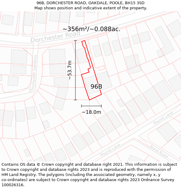 96B, DORCHESTER ROAD, OAKDALE, POOLE, BH15 3SD: Plot and title map