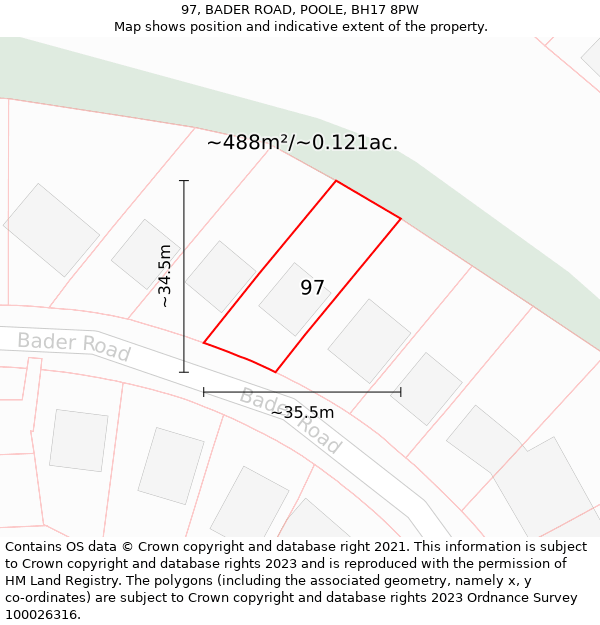 97, BADER ROAD, POOLE, BH17 8PW: Plot and title map