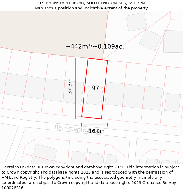 97, BARNSTAPLE ROAD, SOUTHEND-ON-SEA, SS1 3PN: Plot and title map