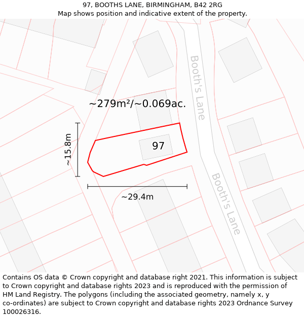 97, BOOTHS LANE, BIRMINGHAM, B42 2RG: Plot and title map