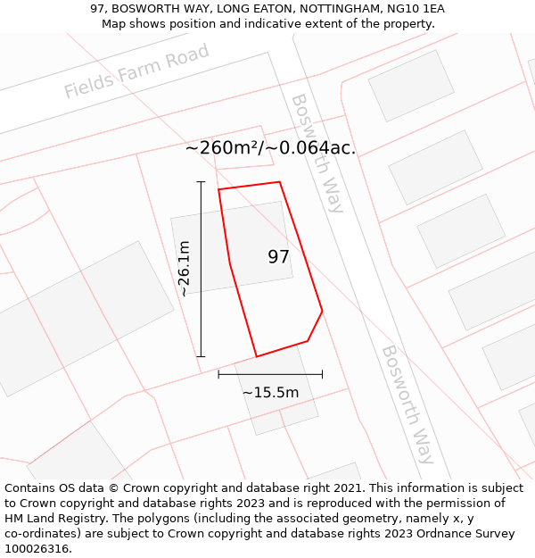 97, BOSWORTH WAY, LONG EATON, NOTTINGHAM, NG10 1EA: Plot and title map